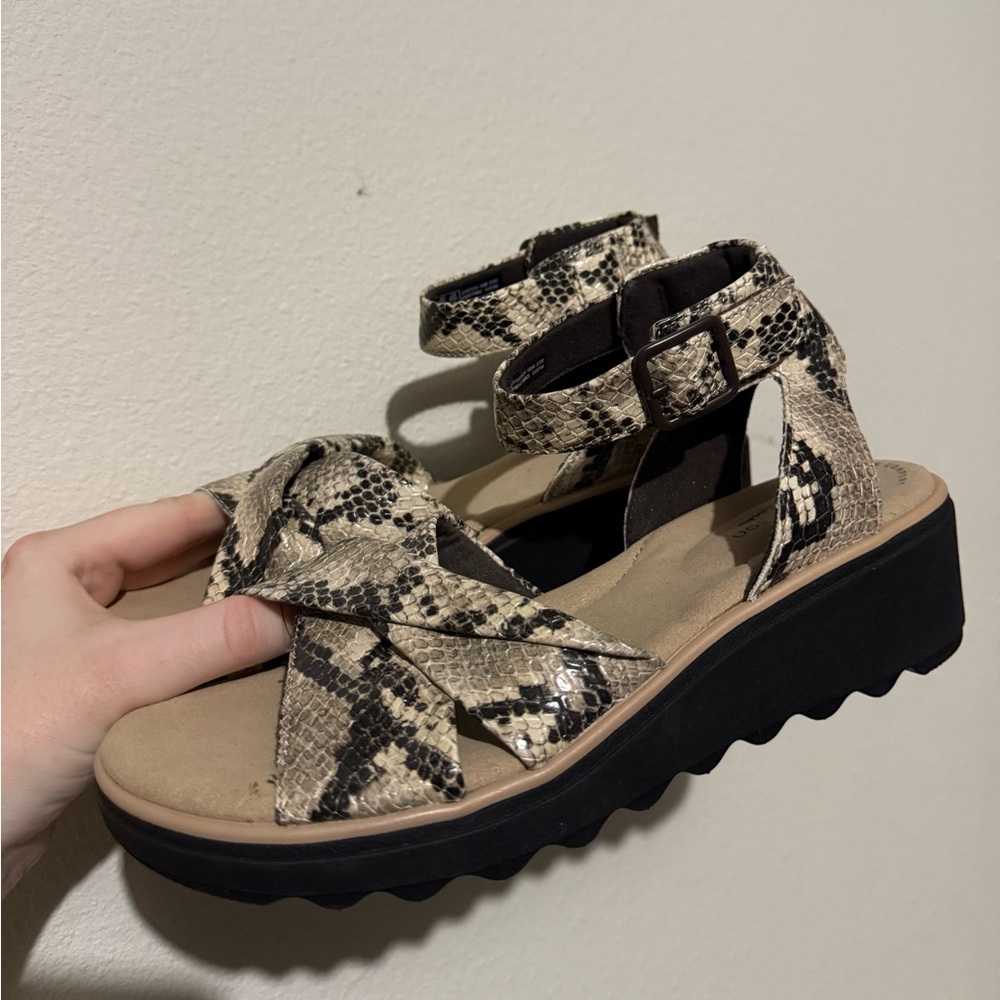 Clarke’s Snakeskin Platform Sandals